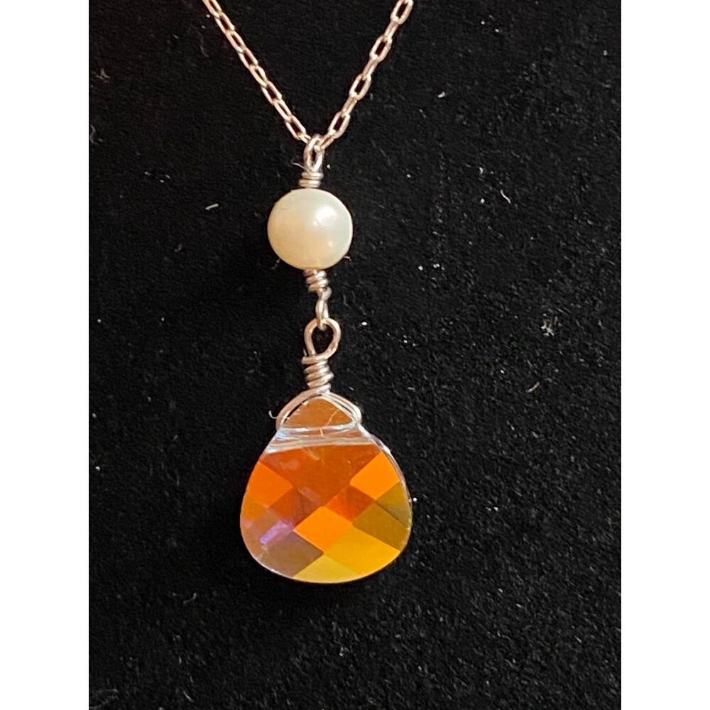18" Necklace with Crystal Faceted AB Finish Pearl Italy Sterling Silver 925